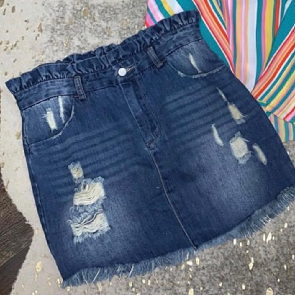 Paperbag denim skirt